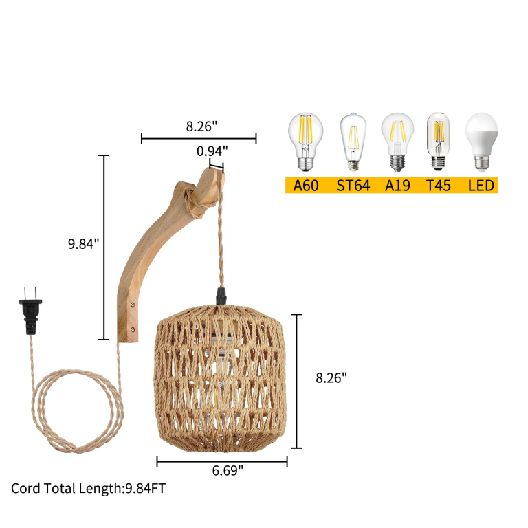 NaturLume Bamboe Wandlantaarn – Handgeweven Rotan Wandlamp met E27 Fitting