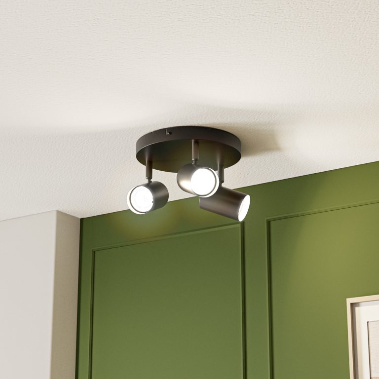 Lark – LED Plafondlamp – 3 spots – GU10 Fitting – Kantelbaar & Draaibaar – Zwart – Rond