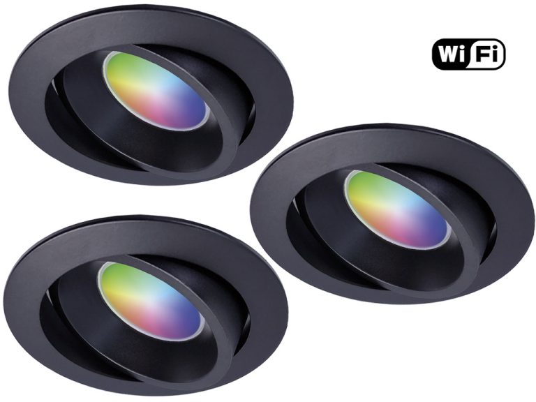 Ansell Set van 3 stuks Smart Inbouwspot Zwart – RGB & Dimtone