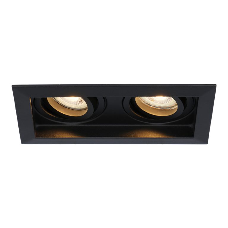 Durham Inbouwspots Dubbel Zwart – GU10 5 Watt 400 lumen – 2700K Warm wit – Kantelbaar – IP20 – Rechthoek