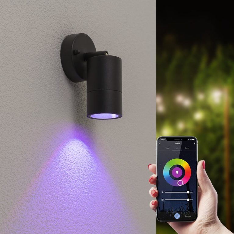 Lago kantelbare wandlamp – Smart – IP44 – Incl. RGBWW GU10 spotje – WiFi & Bluetooth – Spotlight voor binnen en buiten – Geschikt als wandspot en plafondspot – Zwart
