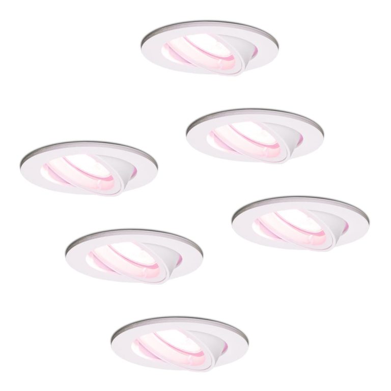 Set van 6 Dublin – Smart inbouwspots – WiFi + Bluetooth – Bestuurbaar via App – RGBWW Dimbaar – Wit – kantelbaar – IP20 – Google home , Alexa en Siri – Smart spotjes