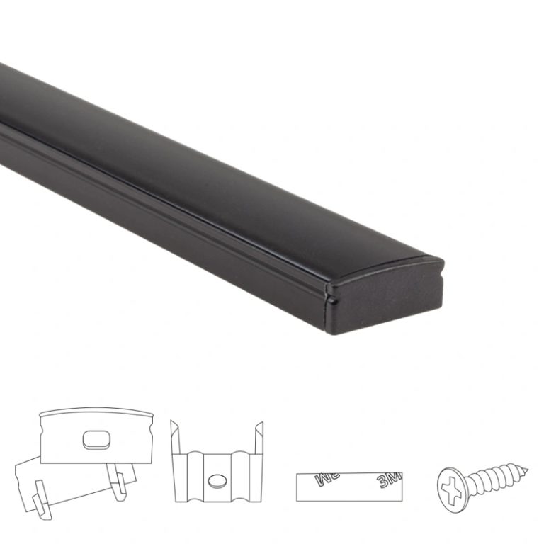 Aluminium ledstrip profiel zwart opbouw 2m – 7 mm hoog – compleet met afdekkap