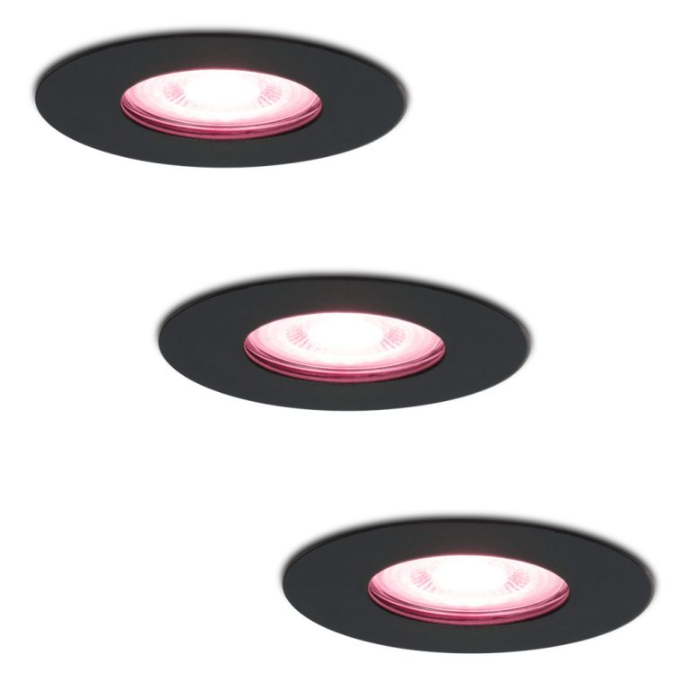 Set van 3 stuks smart WiFi dimbare RGBWW LED inbouwspots Bari zwart 5,5 Watt IP65 spuitwaterdicht
