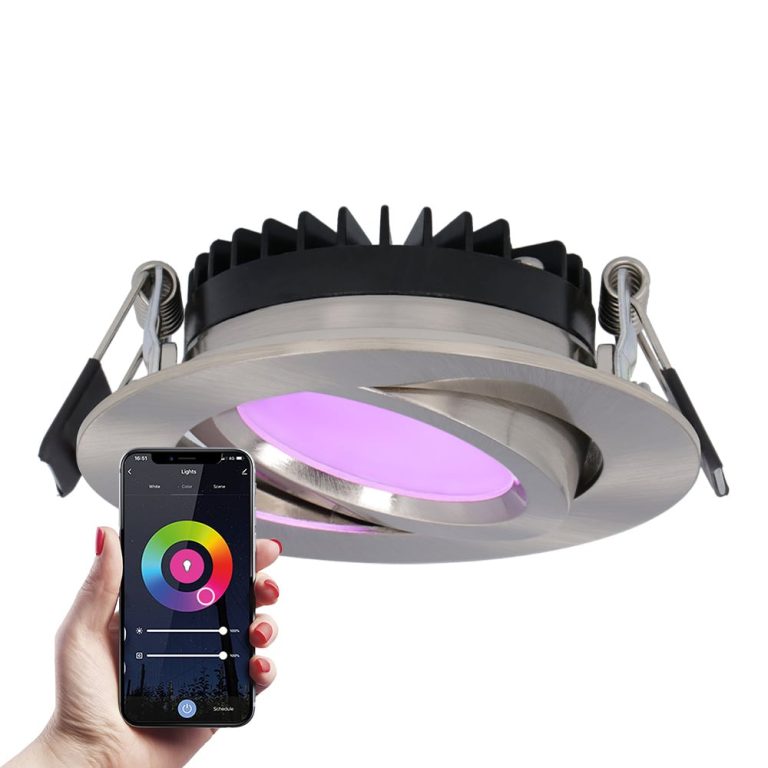 Smart LED inbouwspot Rome – RVS – 6 Watt – WiFi & Bluetooth – RGBWW – IP44 – Dimbaar via app – Kantelbaar